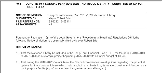 Motion to restore development funding for Norwood Public Library